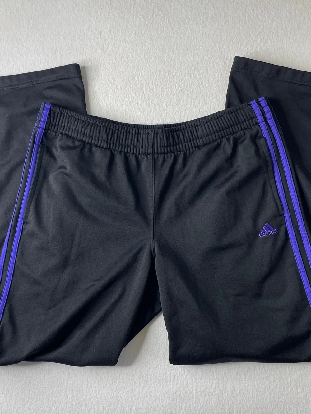 Adidas Track Pants Men's Medium Black Purple 3-Stripe Sporty Athletic Retro Y2K